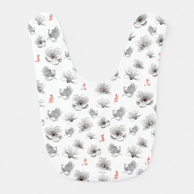 Mulan "Loyal Brave True" Flower & Spirit Pattern Baby Bib (Front)