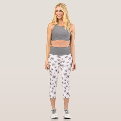 Mulan "Loyal Brave True" Flower &amp; Spirit Pattern Capri Leggings