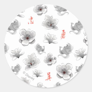 Mulan "Loyal Brave True" Flower & Spirit Pattern Classic Round Sticker