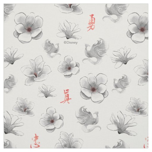 Mulan "Loyal Brave True" Flower & Spirit Pattern Fabric