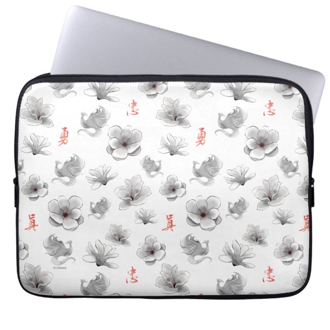 Mulan "Loyal Brave True" Flower & Spirit Pattern Laptop Sleeve (Front)
