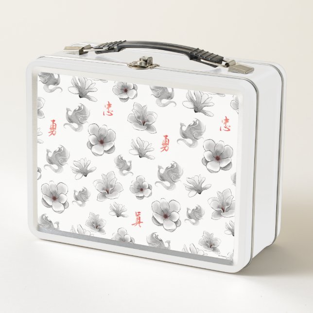 Mulan "Loyal Brave True" Flower & Spirit Pattern Metal Lunch Box (Front)