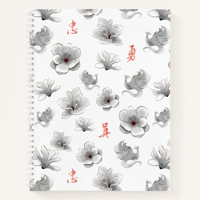 Mulan "Loyal Brave True" Flower & Spirit Pattern Notebook (Front)