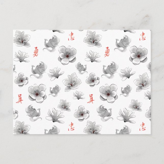 Mulan "Loyal Brave True" Flower & Spirit Pattern Postcard (Front)