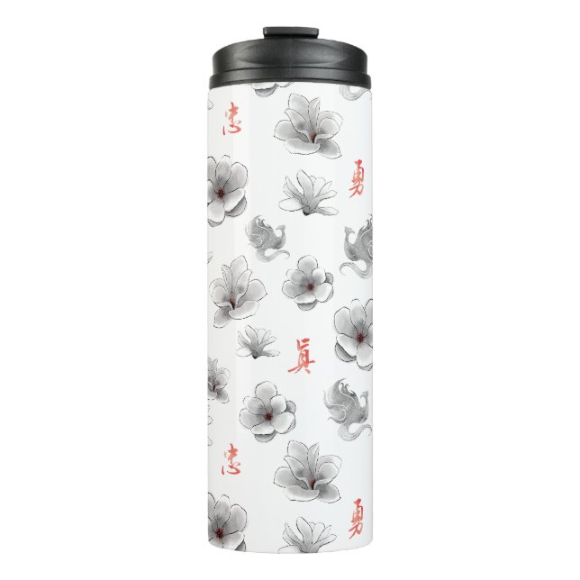 Mulan "Loyal Brave True" Flower & Spirit Pattern Thermal Tumbler (Front)