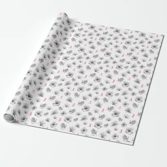 Mulan "Loyal Brave True" Flower &amp; Spirit Pattern Wrapping Paper | Zazzle