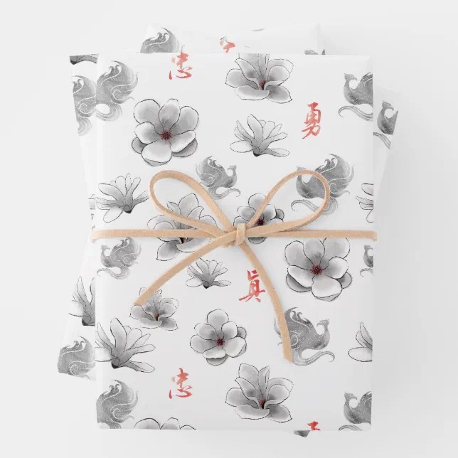 Mulan "Loyal Brave True" Flower &amp; Spirit Pattern Wrapping Paper Sheets ...