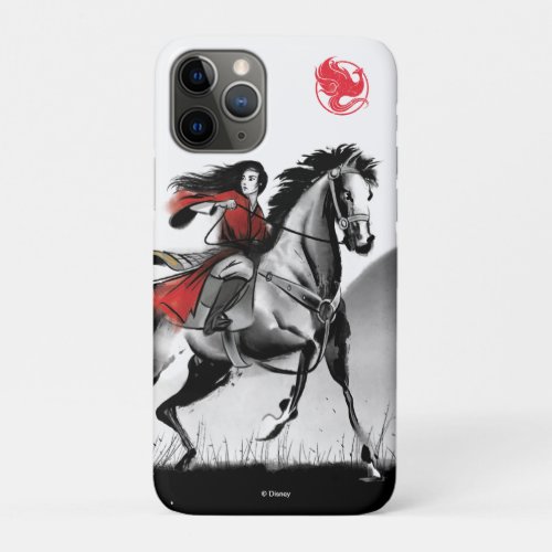 Mulan Riding Black Wind Framed Watercolor iPhone 11 Pro Case