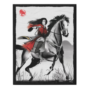 Mulan Riding Black Wind Framed Watercolor Faux Canvas Print