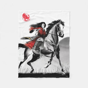 Mulan Riding Black Wind Framed Watercolor Fleece Blanket