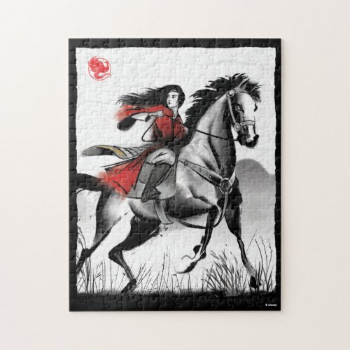 Mulan Riding Black Wind Framed Watercolor Jigsaw Puzzle