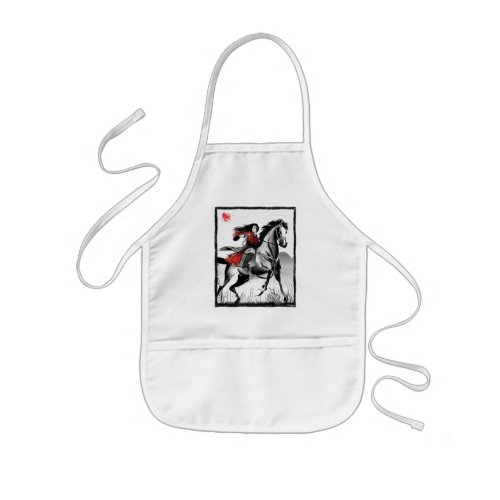 Mulan Riding Black Wind Framed Watercolor Kids Apron