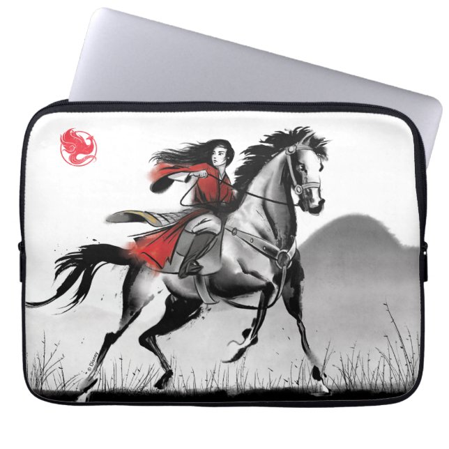 Mulan Riding Black Wind Framed Watercolor Laptop Sleeve (Front)