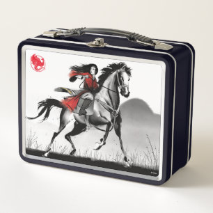 Mulan Riding Black Wind Framed Watercolor Metal Lunch Box