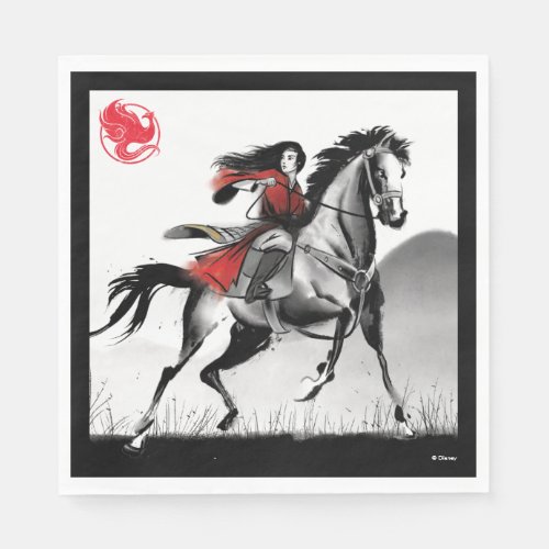 Mulan Riding Black Wind Framed Watercolor Napkins