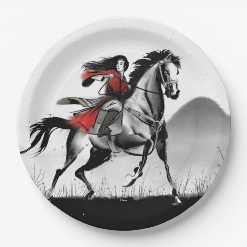 Mulan Riding Black Wind Framed Watercolor Paper Plates