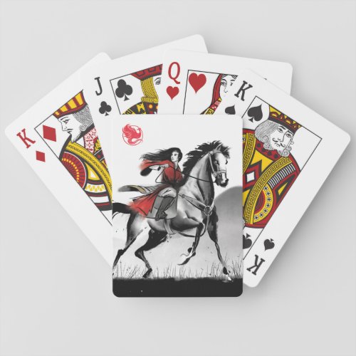 Mulan Riding Black Wind Framed Watercolor Poker Cards