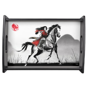 Mulan Riding Black Wind Framed Watercolor Serving Tray