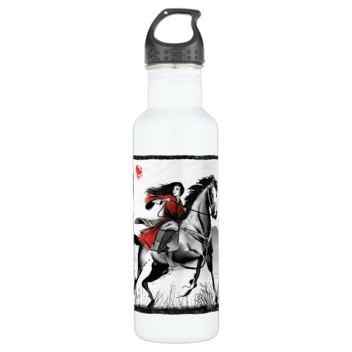 Mulan Riding Black Wind Framed Watercolor Stainless Steel Water Bottle