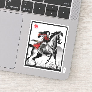 Mulan Riding Black Wind Framed Watercolor Sticker