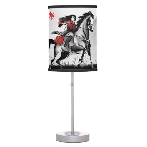 Mulan Riding Black Wind Framed Watercolor Table Lamp