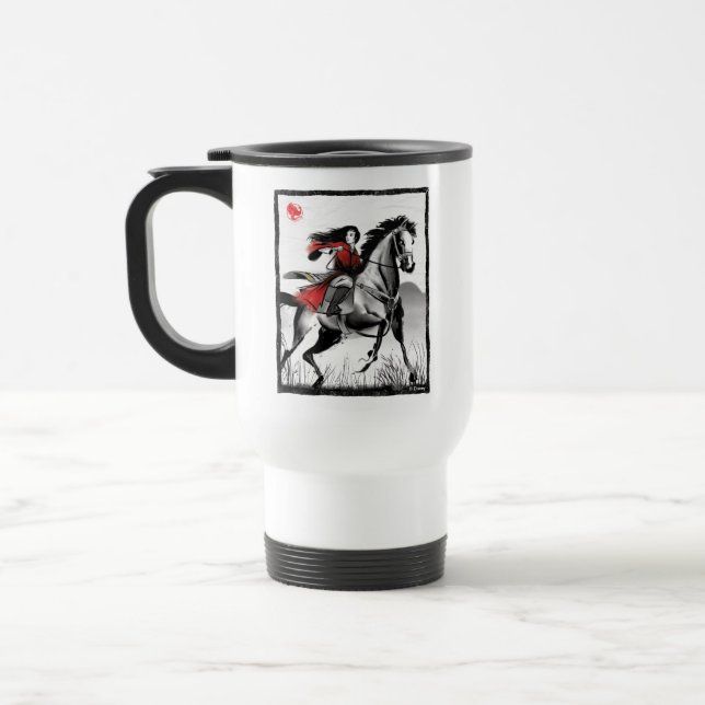 Mulan Riding Black Wind Framed Watercolor Travel Mug (Left)