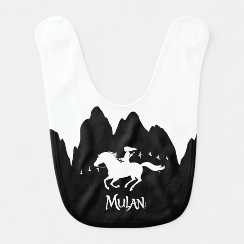 Mulan Riding Black Wind Past Mountains Silhouette Baby Bib