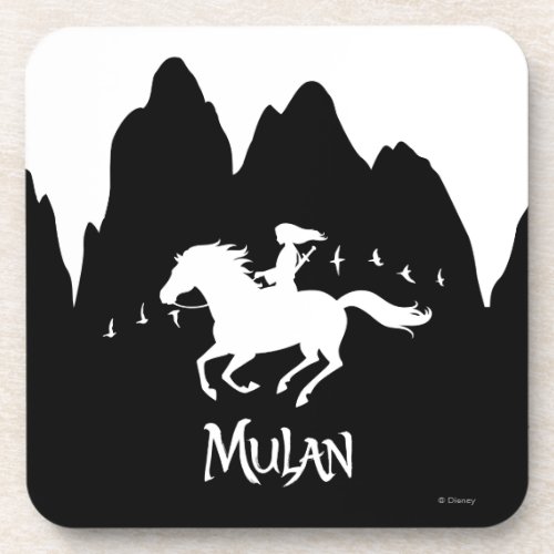 Mulan Riding Black Wind Past Mountains Silhouette Beverage Coaster