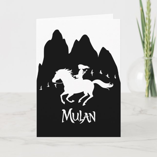 Mulan Riding Black Wind Past Mountains Silhouette Card (Front)