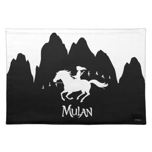 Mulan Riding Black Wind Past Mountains Silhouette Cloth Placemat