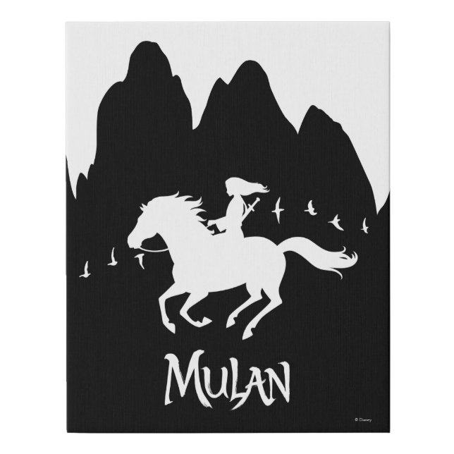 Mulan Riding Black Wind Past Mountains Silhouette Faux Canvas Print (Front)