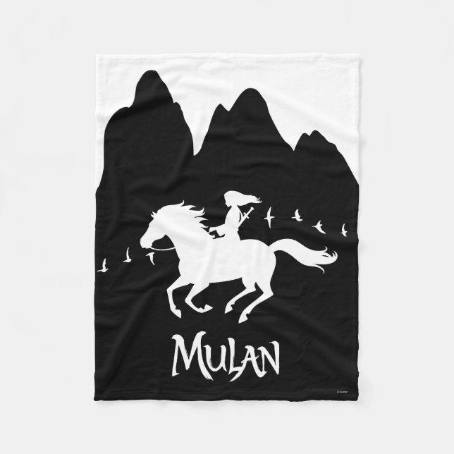 Mulan Riding Black Wind Past Mountains Silhouette Fleece Blanket (Front)