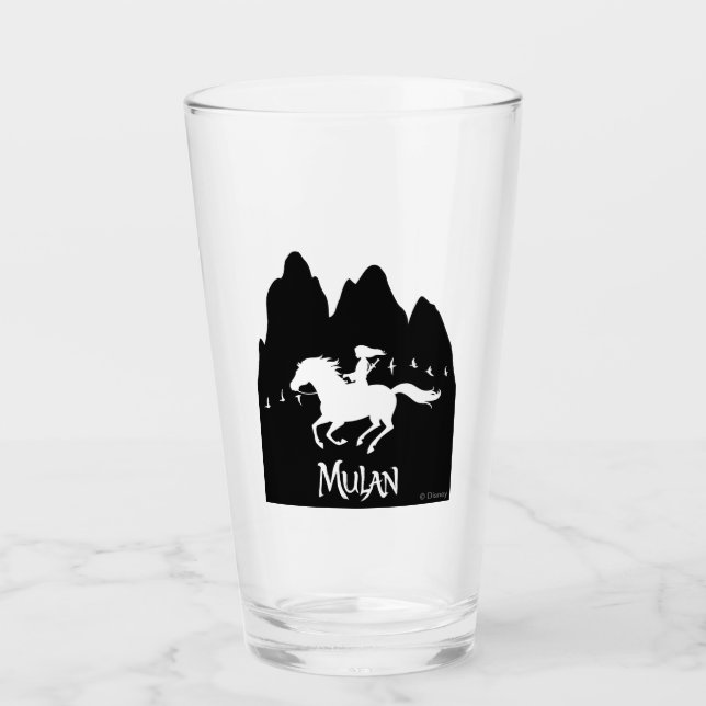Mulan Riding Black Wind Past Mountains Silhouette Glass (Front)