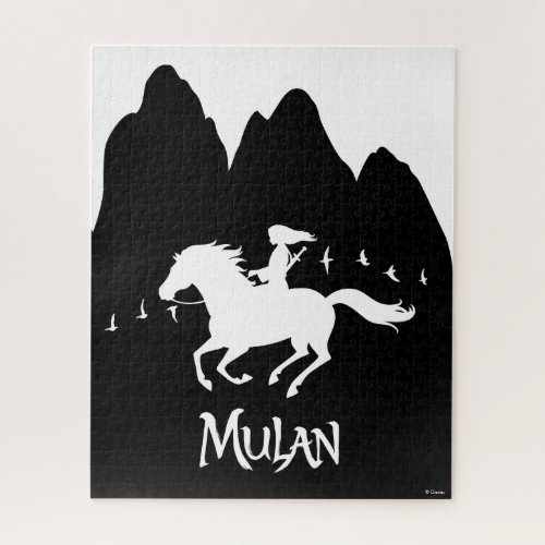 Mulan Riding Black Wind Past Mountains Silhouette Jigsaw Puzzle