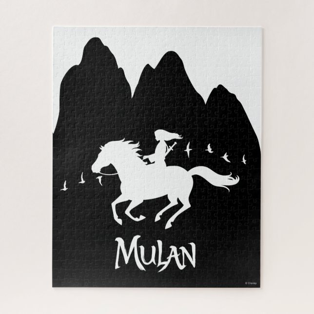 Mulan Riding Black Wind Past Mountains Silhouette Jigsaw Puzzle (Vertical)