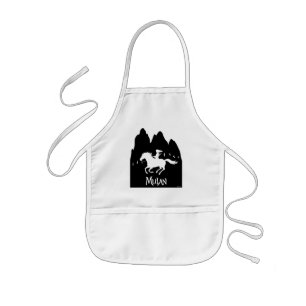 Mulan Riding Black Wind Past Mountains Silhouette Kids' Apron