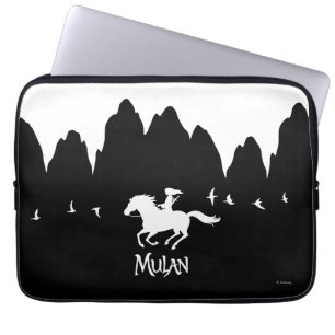 Mulan Riding Black Wind Past Mountains Silhouette Laptop Sleeve