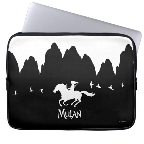 Mulan Riding Black Wind Past Mountains Silhouette Laptop Sleeve
