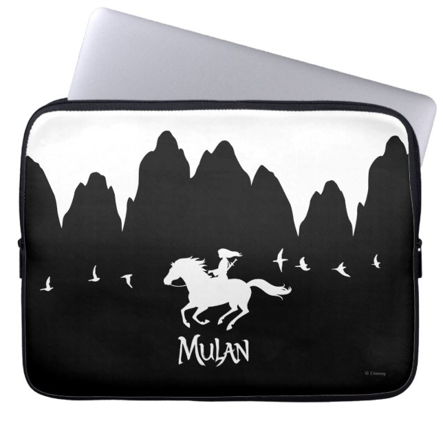 Mulan Riding Black Wind Past Mountains Silhouette Laptop Sleeve (Front)