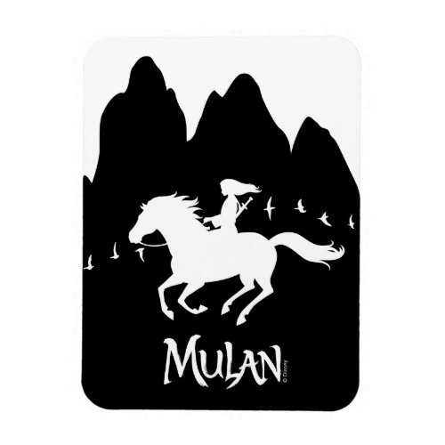 Mulan Riding Black Wind Past Mountains Silhouette Magnet