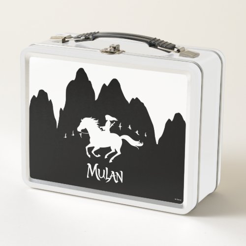 Mulan Riding Black Wind Past Mountains Silhouette Metal Lunch Box