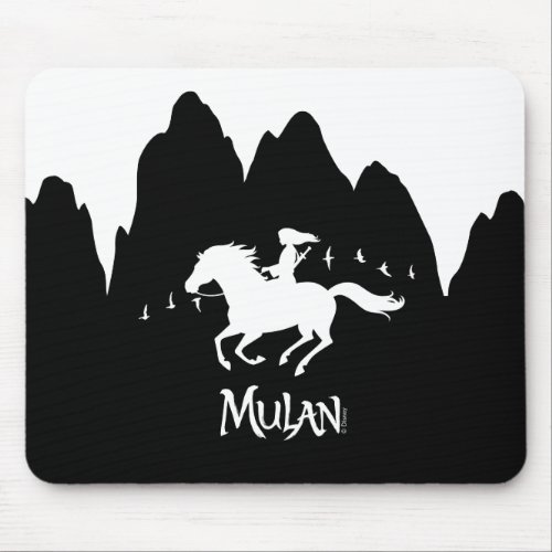 Mulan Riding Black Wind Past Mountains Silhouette Mouse Pad
