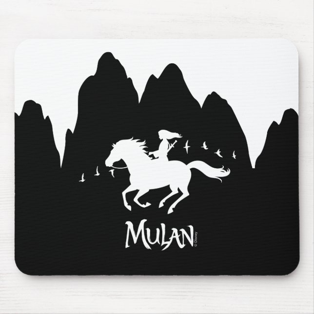 Mulan Riding Black Wind Past Mountains Silhouette Mouse Pad (Front)
