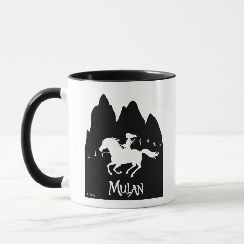 Mulan Riding Black Wind Past Mountains Silhouette Mug