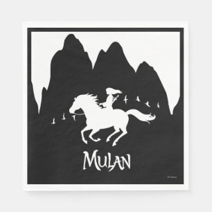 Mulan Riding Black Wind Past Mountains Silhouette Napkins