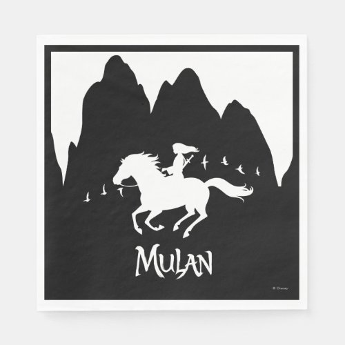 Mulan Riding Black Wind Past Mountains Silhouette Napkins
