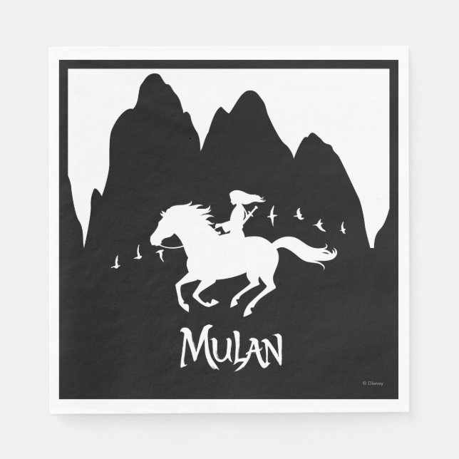 Mulan Riding Black Wind Past Mountains Silhouette Napkins (Front)