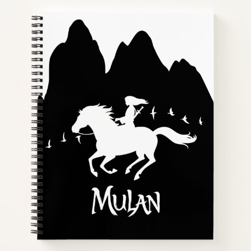 Mulan Riding Black Wind Past Mountains Silhouette Notebook