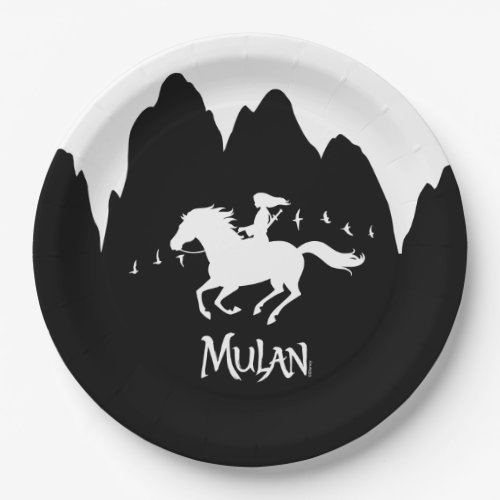Mulan Riding Black Wind Past Mountains Silhouette Paper Plates