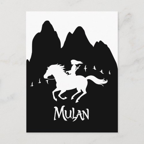 Mulan Riding Black Wind Past Mountains Silhouette Postcard